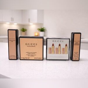 ✨ GUCCI Luxury Beauty Bundle – Lipstick + Blush + Lip Trio + Primer (BNIB)